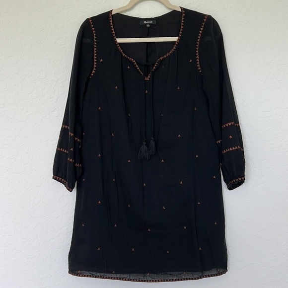 Madewell Signal Embroidered Black Mini Shift Tunic Dress Size Small Fall Autumn - Picture 3 of 13